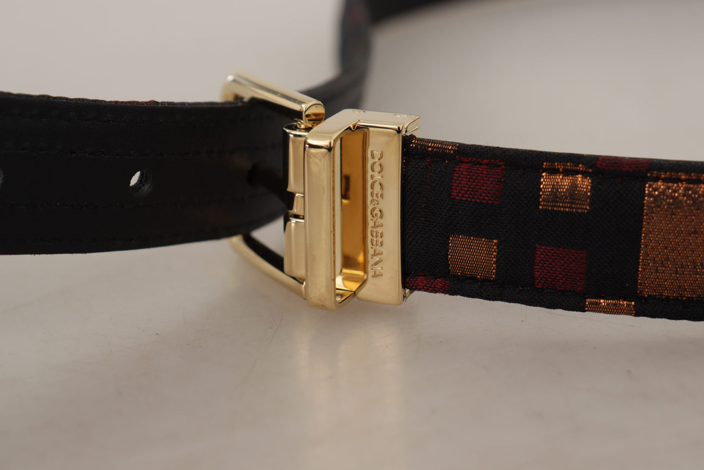 Ceinture Dolce &amp; Gabbana en cuir jacquard multicolore avec boucle en métal doré