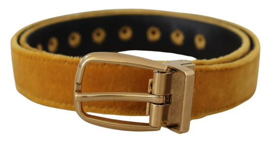Ceinture Dolce &amp; Gabbana en velours moutarde avec boucle en métal gravée du logo doré