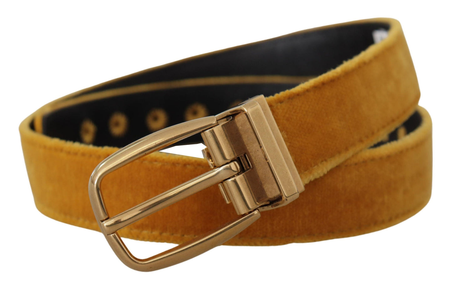 Ceinture Dolce &amp; Gabbana en velours moutarde avec boucle en métal gravée du logo doré