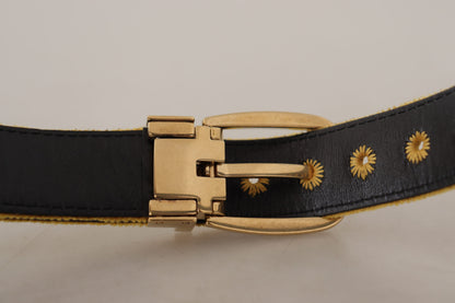 Ceinture Dolce &amp; Gabbana en velours moutarde avec boucle en métal gravée du logo doré