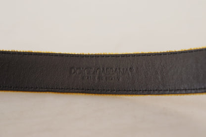 Ceinture Dolce &amp; Gabbana en velours moutarde avec boucle en métal gravée du logo doré