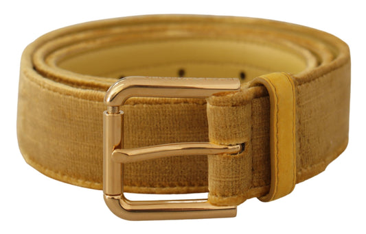 Ceinture Dolce &amp; Gabbana en velours jaune avec boucle gravée du logo en métal doré