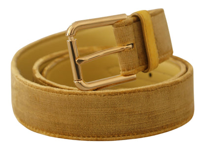 Ceinture Dolce &amp; Gabbana en velours jaune avec boucle gravée du logo en métal doré