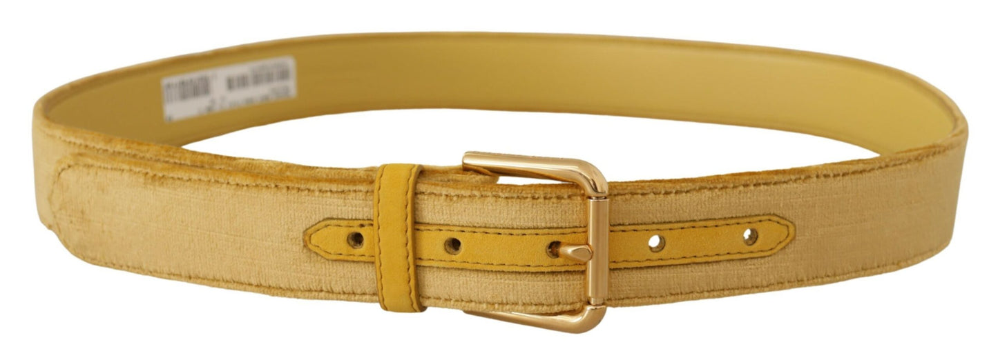 Ceinture Dolce &amp; Gabbana en velours jaune avec boucle gravée du logo en métal doré