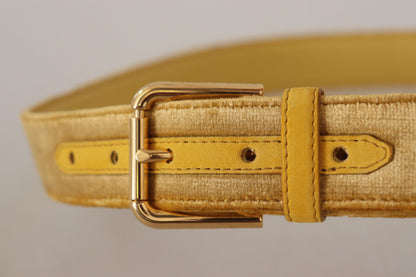 Ceinture Dolce &amp; Gabbana en velours jaune avec boucle gravée du logo en métal doré