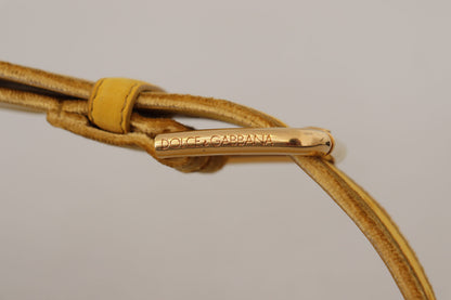Ceinture Dolce &amp; Gabbana en velours jaune avec boucle gravée du logo en métal doré