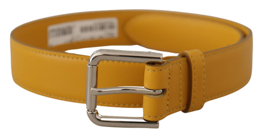Ceinture Dolce &amp; Gabbana en cuir jaune avec logo argenté et boucle en métal