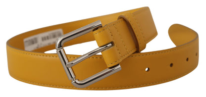 Ceinture Dolce &amp; Gabbana en cuir jaune avec logo argenté et boucle en métal