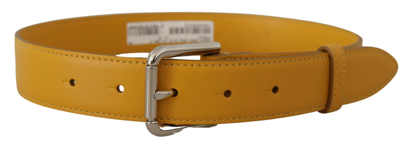 Ceinture Dolce &amp; Gabbana en cuir jaune avec logo argenté et boucle en métal