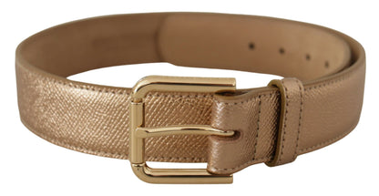 Ceinture Dolce &amp; Gabbana en cuir or rose avec boucle en métal métallisé