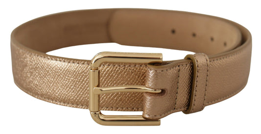 Ceinture Dolce &amp; Gabbana en cuir or rose avec boucle en métal métallisé