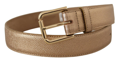 Ceinture Dolce &amp; Gabbana en cuir or rose avec boucle en métal métallisé