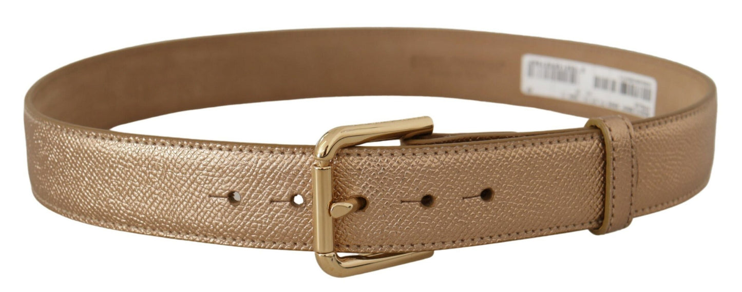 Ceinture Dolce &amp; Gabbana en cuir or rose avec boucle en métal métallisé