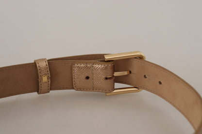Ceinture Dolce &amp; Gabbana en cuir or rose avec boucle en métal métallisé