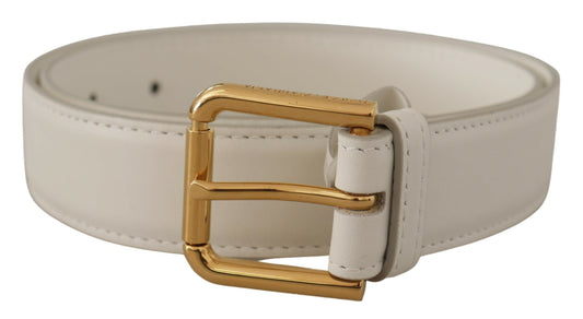 Ceinture Dolce &amp; Gabbana en cuir de veau blanc avec boucle en métal doré et logo
