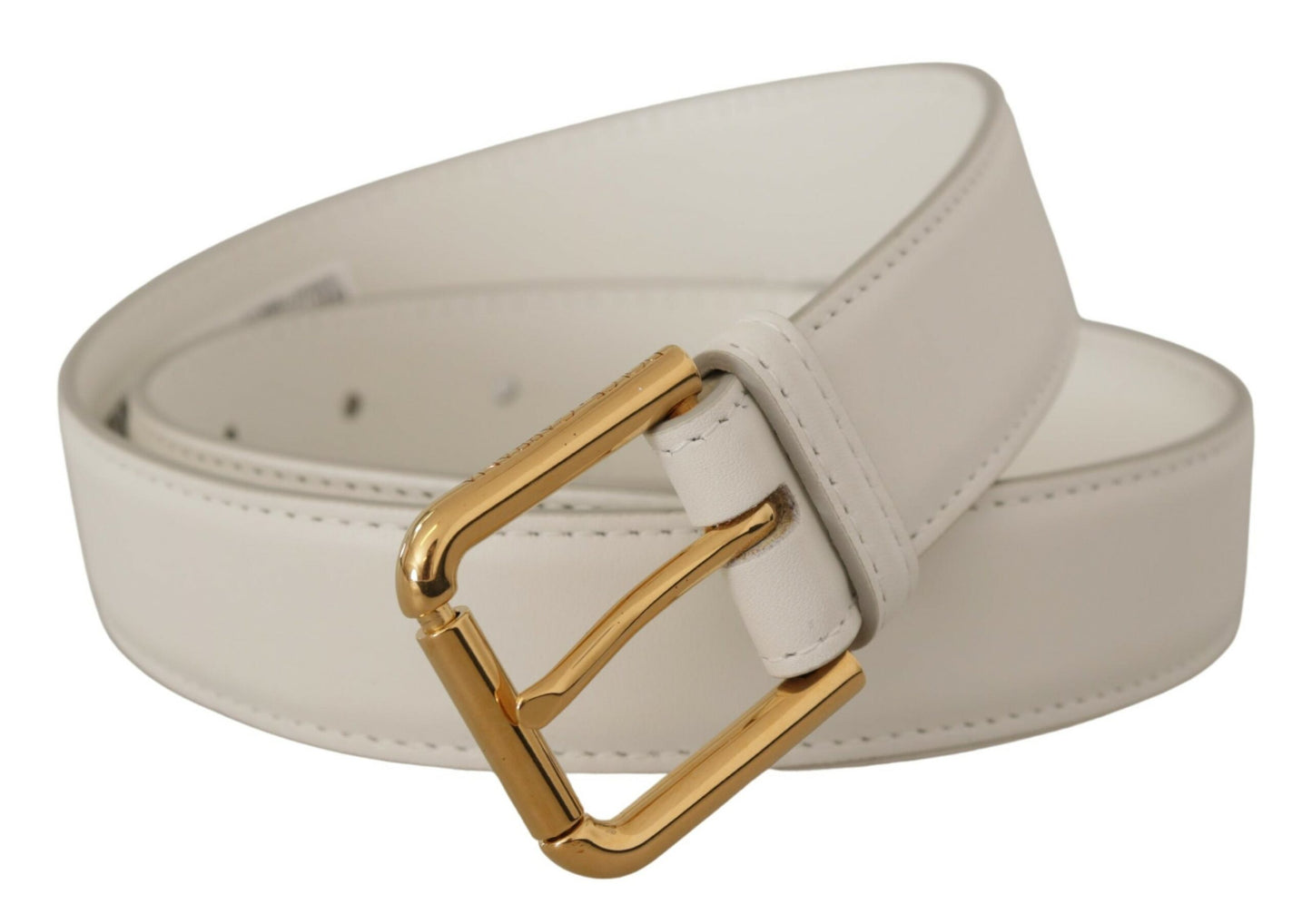 Ceinture Dolce &amp; Gabbana en cuir de veau blanc avec boucle en métal doré et logo