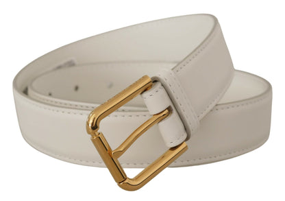 Ceinture Dolce &amp; Gabbana en cuir de veau blanc avec boucle en métal doré et logo