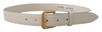 Ceinture Dolce &amp; Gabbana en cuir de veau blanc avec boucle en métal doré et logo