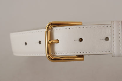 Ceinture Dolce &amp; Gabbana en cuir de veau blanc avec boucle en métal doré et logo