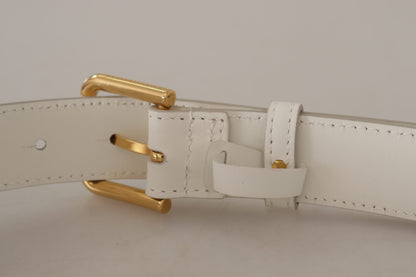 Ceinture Dolce &amp; Gabbana en cuir de veau blanc avec boucle en métal doré et logo
