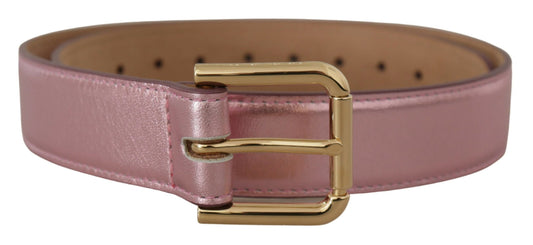 Ceinture Dolce &amp; Gabbana en cuir poli rose métallisé avec boucle en métal et logo