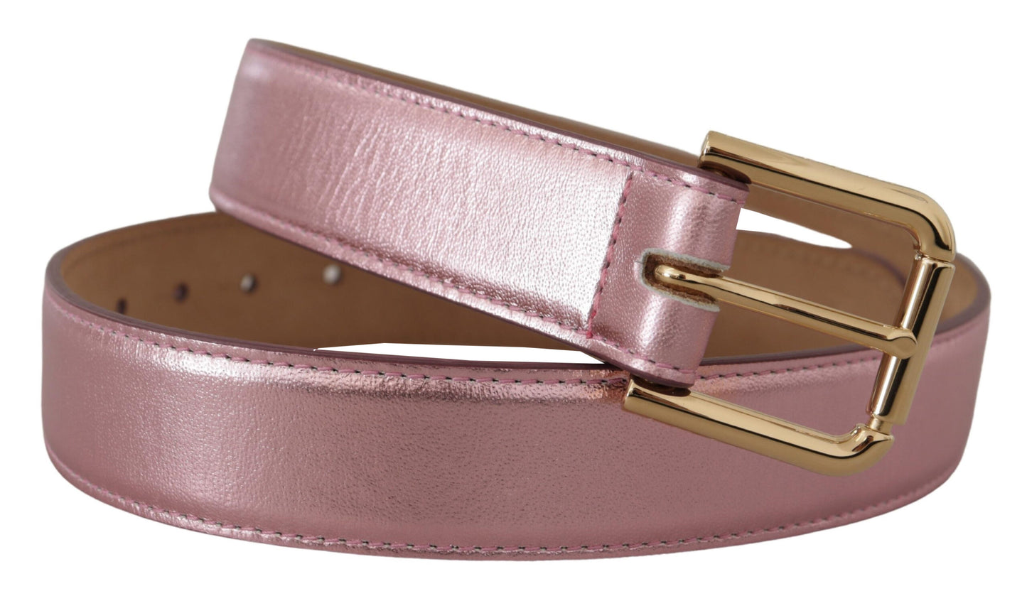 Ceinture Dolce &amp; Gabbana en cuir poli rose métallisé avec boucle en métal et logo