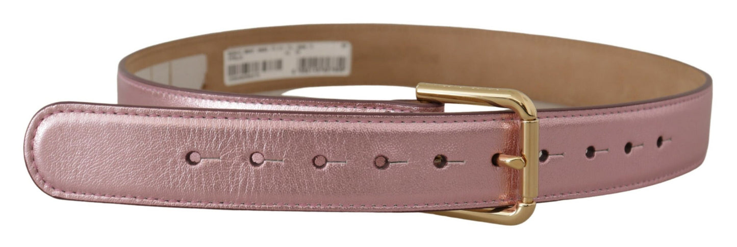 Ceinture Dolce &amp; Gabbana en cuir poli rose métallisé avec boucle en métal et logo