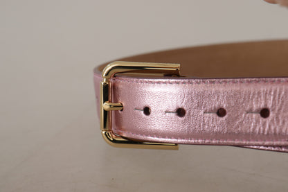 Ceinture Dolce &amp; Gabbana en cuir poli rose métallisé avec boucle en métal et logo