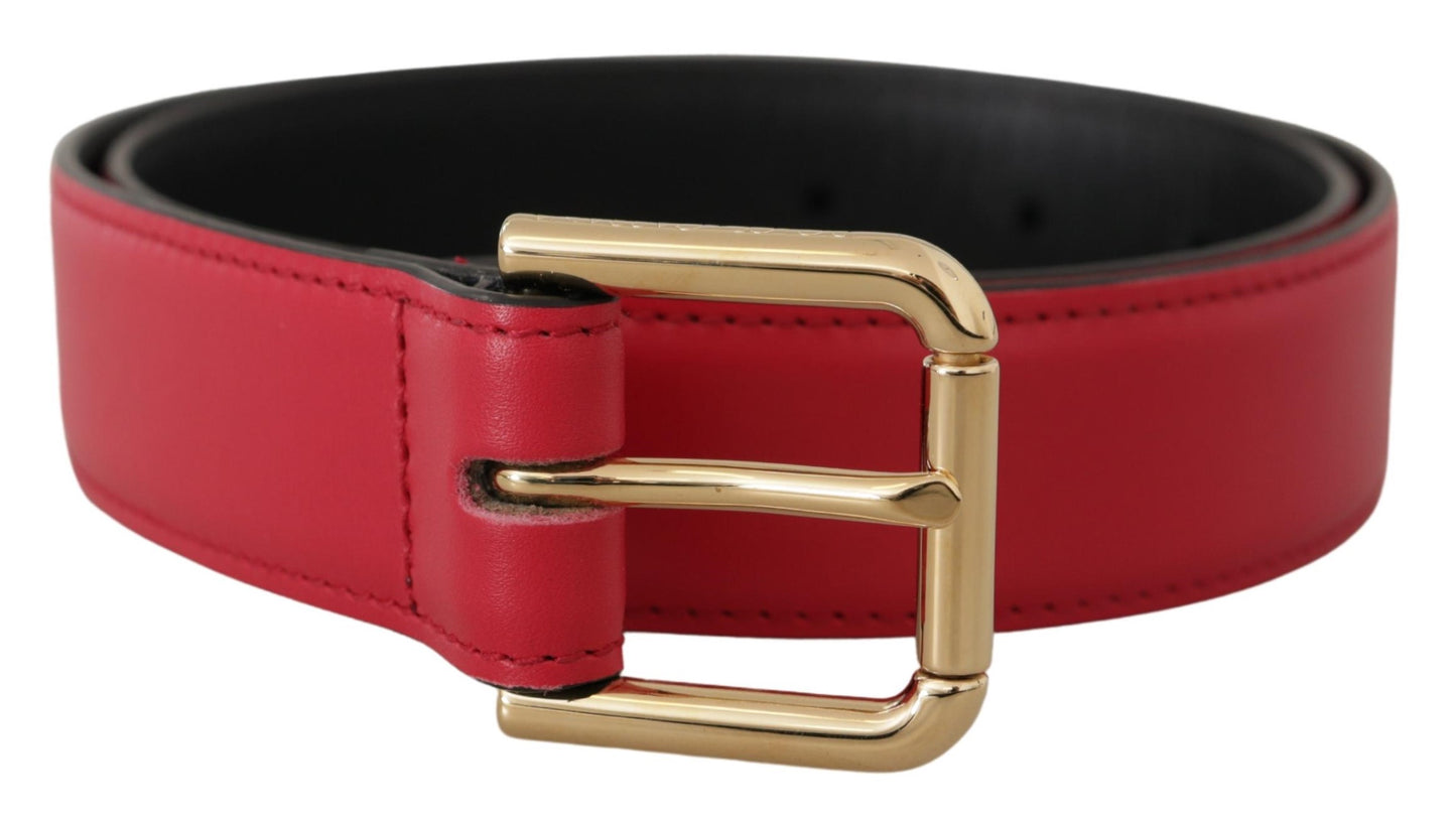 Ceinture Dolce &amp; Gabbana en cuir de veau rouge avec boucle en métal doré et logo