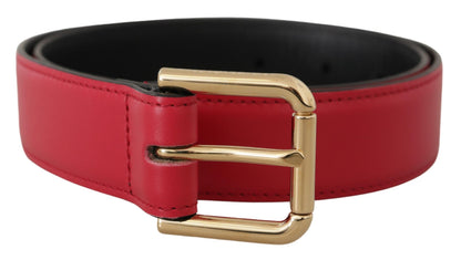 Ceinture Dolce &amp; Gabbana en cuir de veau rouge avec boucle en métal doré et logo
