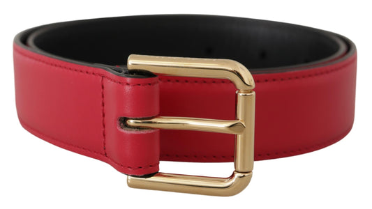 Ceinture Dolce &amp; Gabbana en cuir de veau rouge avec boucle en métal doré et logo