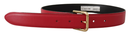Ceinture Dolce &amp; Gabbana en cuir de veau rouge avec boucle en métal doré et logo