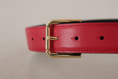 Ceinture Dolce &amp; Gabbana en cuir de veau rouge avec boucle en métal doré et logo