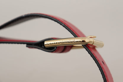 Ceinture Dolce &amp; Gabbana en cuir de veau rouge avec boucle en métal doré et logo