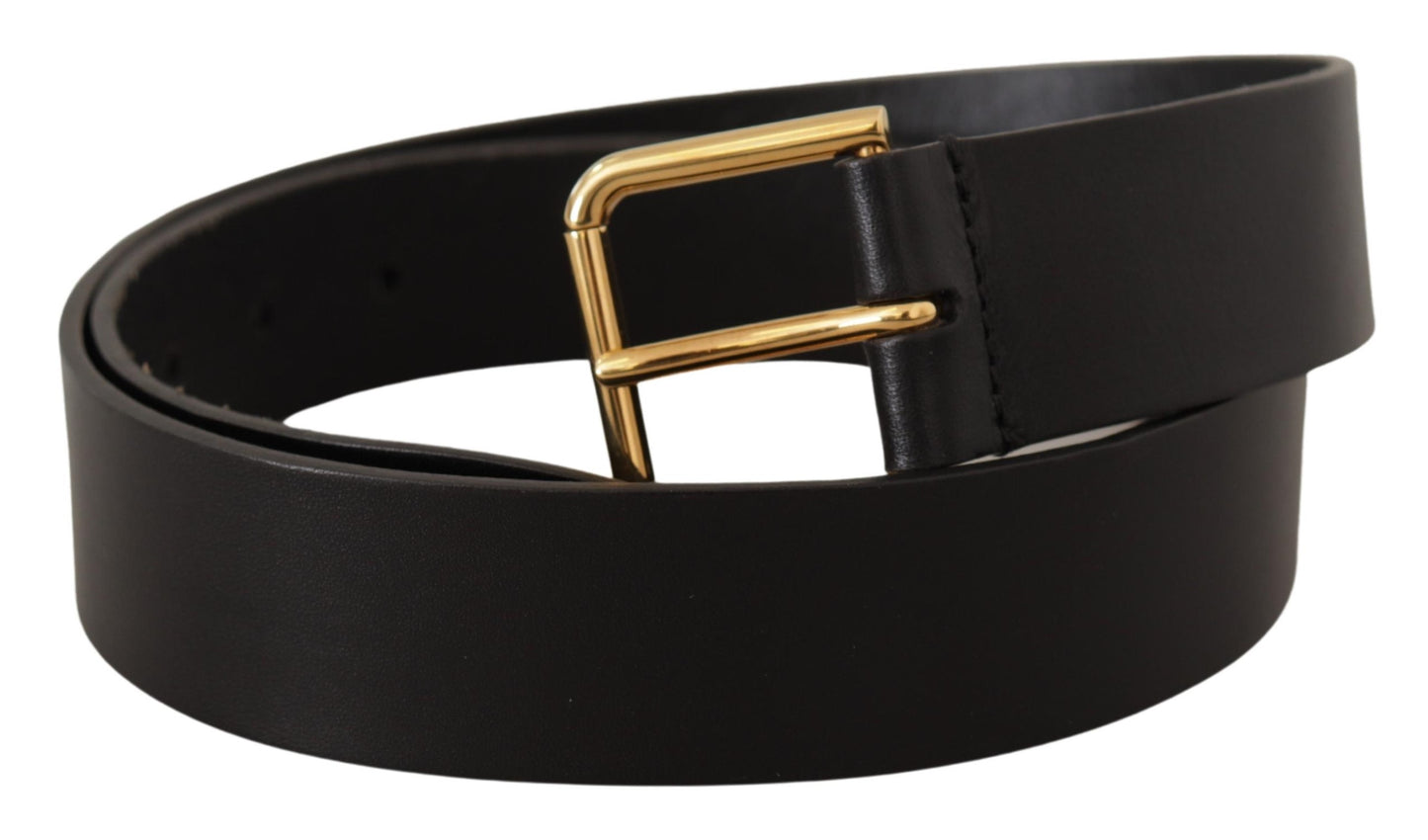 Ceinture Dolce &amp; Gabbana en cuir de veau noir avec boucle en métal doré et logo