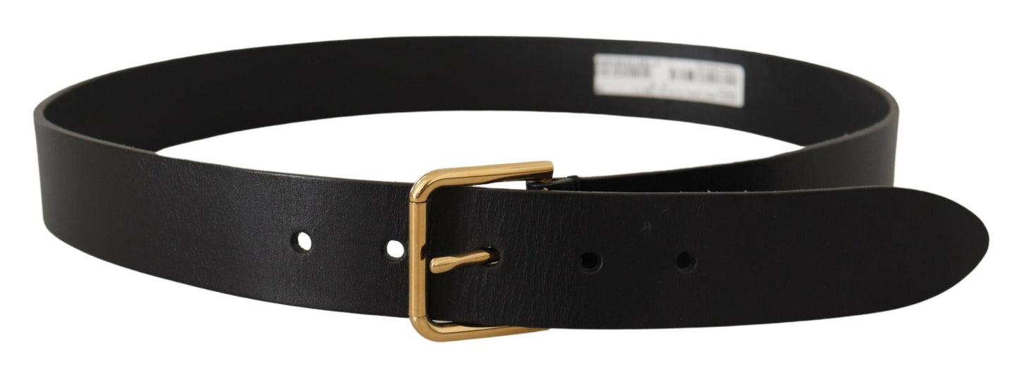Ceinture Dolce &amp; Gabbana en cuir de veau noir avec boucle en métal doré et logo