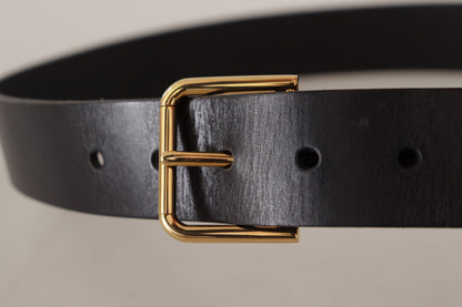 Ceinture Dolce &amp; Gabbana en cuir de veau noir avec boucle en métal doré et logo