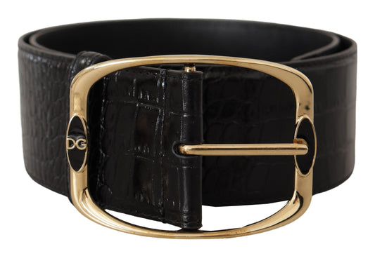 Ceinture Dolce &amp; Gabbana à imprimé crocodile noir et boucle en métal doré avec logo DG