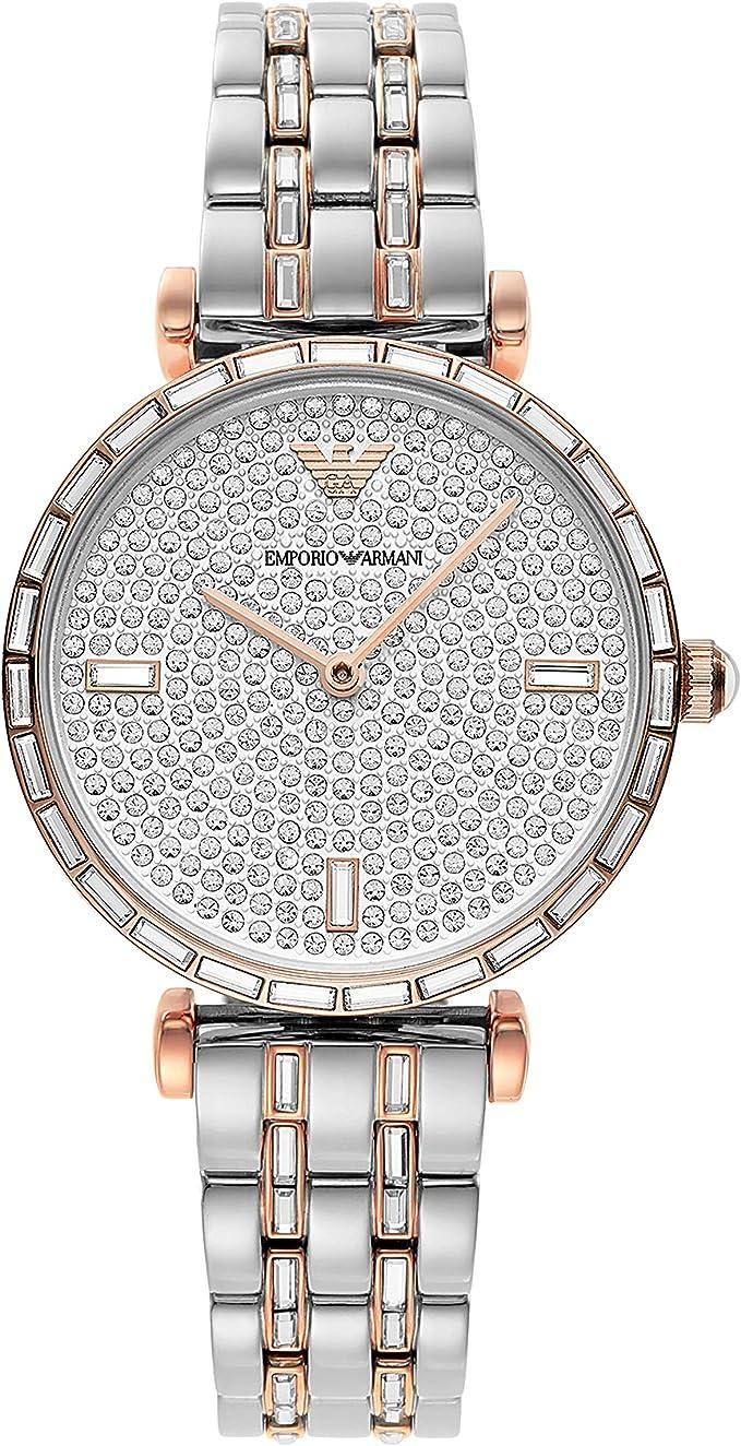 Montre élégante à pavé de cristaux bicolore