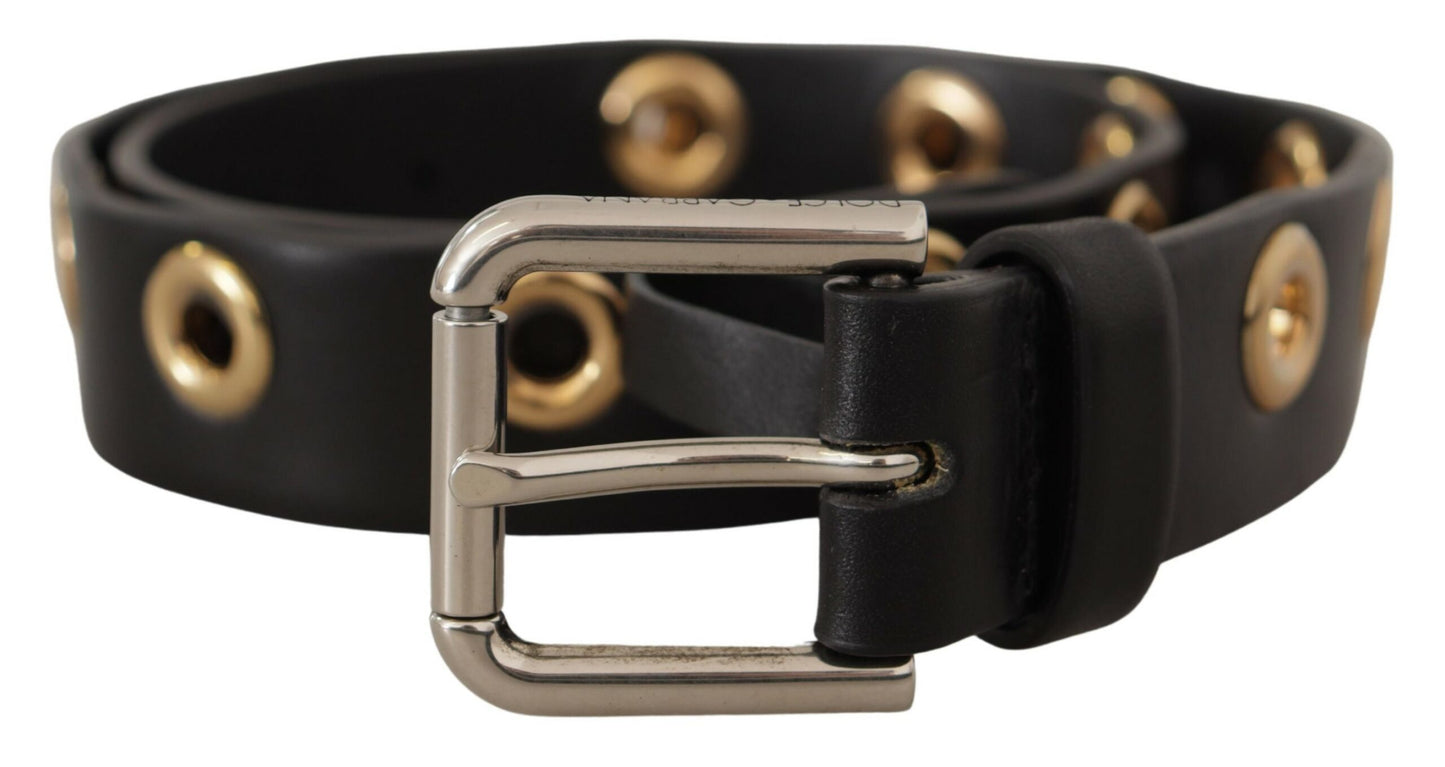 Ceinture Dolce &amp; Gabbana en cuir noir avec boucle en métal argenté