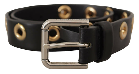 Ceinture Dolce &amp; Gabbana en cuir noir avec boucle en métal argenté
