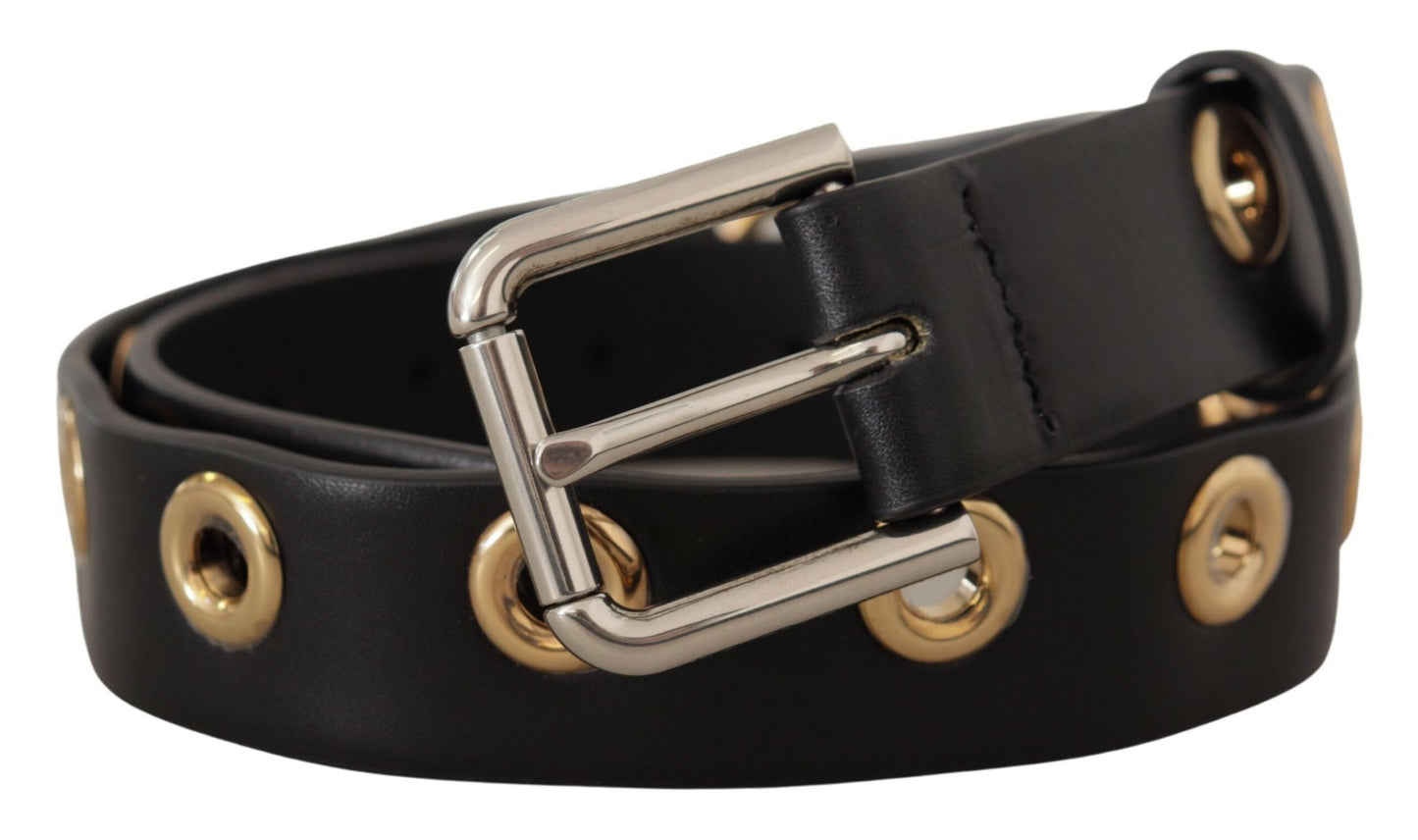 Ceinture Dolce &amp; Gabbana en cuir noir avec boucle en métal argenté