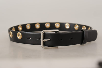 Ceinture Dolce &amp; Gabbana en cuir noir avec boucle en métal argenté