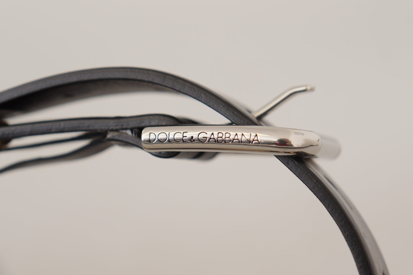 Ceinture Dolce &amp; Gabbana en cuir noir avec boucle en métal argenté