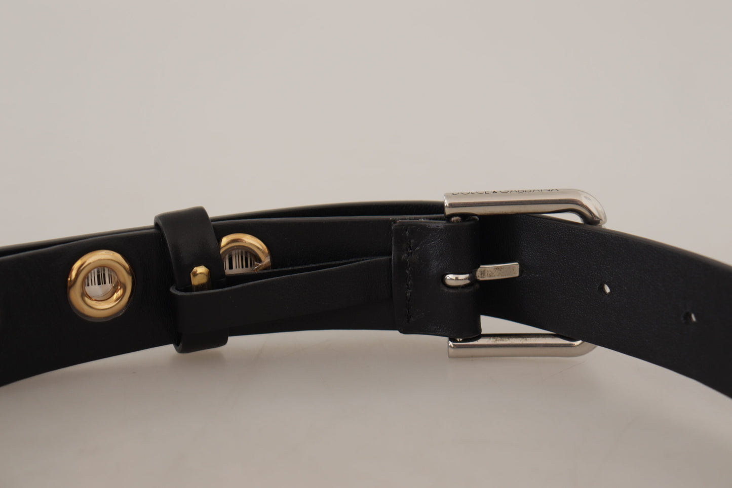 Ceinture Dolce &amp; Gabbana en cuir noir avec boucle en métal argenté