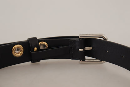 Ceinture Dolce &amp; Gabbana en cuir noir avec boucle en métal argenté