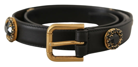 Ceinture Dolce &amp; Gabbana en cuir noir ornée de cristaux et logo