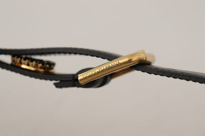 Ceinture Dolce &amp; Gabbana en cuir noir ornée de cristaux et logo