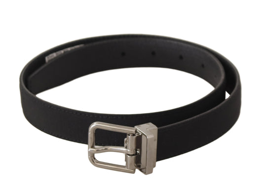 Ceinture Dolce &amp; Gabbana en toile noire et cuir avec boucle en métal argenté