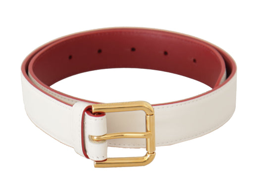 Ceinture Dolce &amp; Gabbana en cuir de veau blanc bicolore avec boucle en métal doré